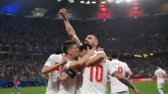Jubilant scenes as the Turkey national football team celebrates their victory against Czech Republic, securing a spot in the Euro 2024 Round of 16.