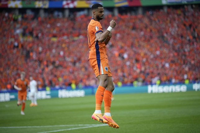 Dutch forward Cody Gakpo celebrates a goal during Euro 2024.