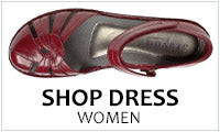 Women's dress shoes displayed on shelves.