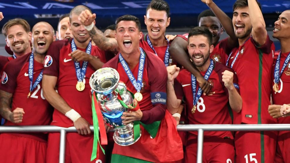 Cristiano Ronaldo celebrating a goal during a Euro match