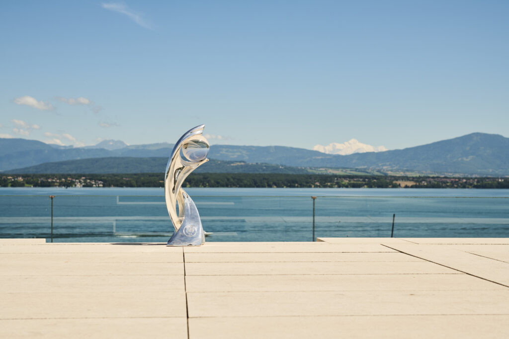 A general view of the UEFA Women’s EURO trophy on display, symbolizing the upcoming tournament and the pride of participating nations